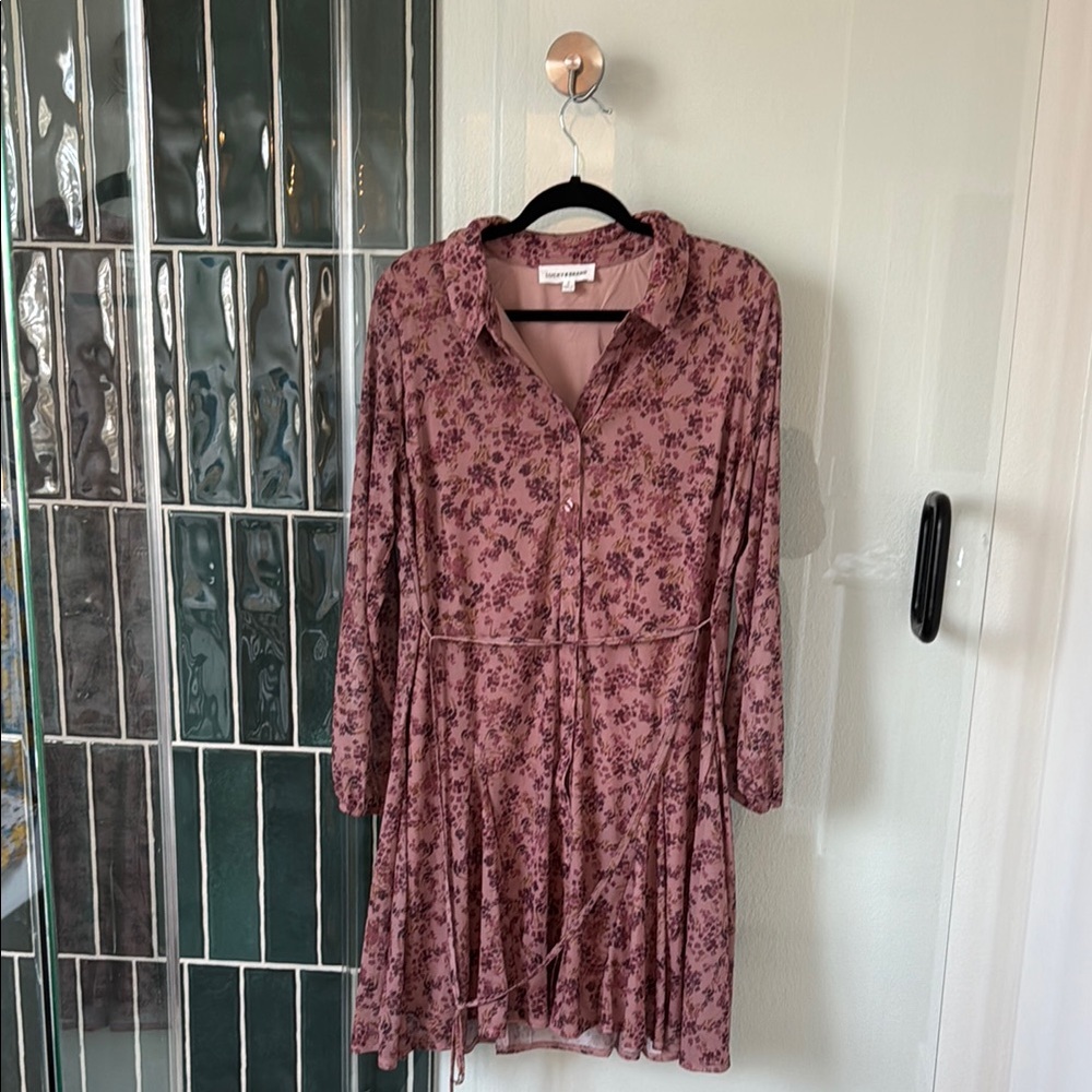 Lucky Brand Pink Long Sleeve Sundress with Notched Collar